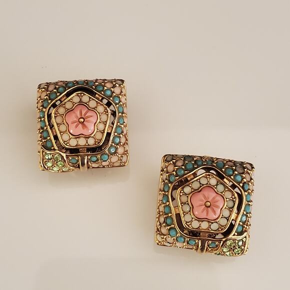 Lauren G Adams LGA Womens Pierced Earrings Omega Clip Gold Plated Pearl Crystals - Picture 7 of 7